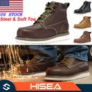 HISEA Men's Moc Toe Work Boots 6 Inch Steel Soft Toe Working Safety Boots Shoes