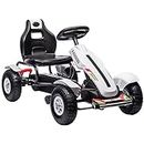 HOMCOM Children Pedal Go Kart, Kids Ride on Racer with Adjustable Seat, Inflatable Rubber Tyres, Handbrake, for Ages 5-12 Years - White