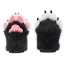 BNLIDES Cosplay Fursuit Paw Gloves Furry Claw Gloves Built-in Whistle Decompression Toys Costume Party Accessories for Adult, Black-white, Medium