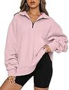 Famulily Women's Oversized Sweatshirts Lapel Half Zipper Pullover Tops Elegant Long Sleeve Fall Clothes Pink L