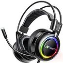 ABKONCORE B780 7.1, Bass Vibration, Gaming Headset for Gaming PC, Gaming Laptop, USB Headset, Noise Cancelling Comfortable Earmuffs Headphones with Flexible Microphone, LED Light, On Ear Controller