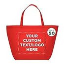 DISCOUNT PROMOS Custom Southern Style Grocery Tote Bags Set of 50, Personalized Bulk Pack - Reusable, Great for Grocery, Shopping, Travel, Carry on Bag - Red