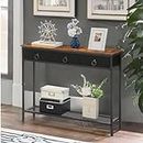 Rafaelo Mobilia Console Table With 3 Drawers, Console Table For Hallway Slim, Entryway Table, Rustic Industrial, Narrow Hallway Table, Slim Console Table For Living Room
