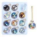 12 Pcs Multicolor Crystal Glass Christmas Balls Ornaments, 0.87" Mini Colorful Prism Ball Christmas Tree Decorations, Hanging Crystal Ornament Clearance for Xmas Wedding Party Home Decor(Multicolor)