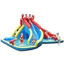 BOUNTECH Inflatable Water Slide, 7 in 1 Waterslide Park Outdoor Fun with Double Long Splash Pool, Crab Blow up Water Slides for Kids and Adults Backyard Party Gifts (Without Air Blower)