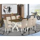 Winston Porter Aimee-Jo 9-Pc Dining Table Set - 8 Kitchen Chairs & 1 Modern Rectangular Distressed Jacobean Wood Dining Table Top w/ High Chair Back | Wayfair