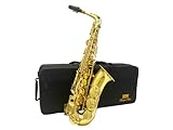 Triumph Alto Saxophone Lacquer Gold E Flat 6430L, Beginners Kit, Mouthpiece, Neck Strap, Cleaning Cloth & Rod, Gloves, Hard Carrying Case w/Removable Straps