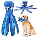 Acehome Squeaky Dog Interactive Play Toy,No Stuffing Octopus Dog Chew Toy with Crinkle Paper for Medium and Large Dog Playing (Blue)