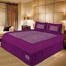 JAXMOM A FURNISHING HUB Satin Gold Printed King Size Bedsheet with 2 Pillow Cover Double Bed Bedding Wedding Set of 3 for Bedroom (Purple)