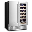 BODEGA 24 Inch Beverage and Wine Cooler, Built-in and Freestanding Wine Beverage Refrigerator Dual Zone, Holds 57 Cans and 18 Bottles, with Independent Temperature Control,Upgraded Compressor Quiet