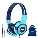 SIMOLIO Kids Headphones Boys, Girls, Childrens Headphones Wired with Mic, Share Port, 75/85/94dB Volume Limited, Kids Earphones with Hearing Protection for School/Travel/PC/Phone (Mint)