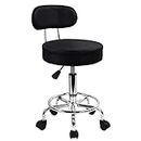 KKTONER PU Leather Round Rolling Stool Mid-Back with Footrest Height Adjustable Office Computer Home Drafting Swivel Task Chair with Wheels (Black)