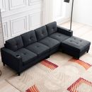 Convertible Sectional Sofa with 2 Cup Holders, 4 Seat L-Shaped Sofa Couches