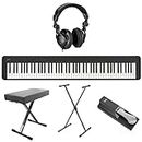 Casio CDP-S160 88-Key Compact Piano Keyboard with Touch Response, Black, Bundle with H&A Studio Headphones, Stand, Bench, Sustain Pedal