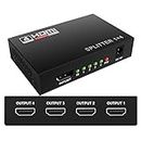 RuhZa HDMI Splitter 1 in 4 Out V1.4 Powered 1x4 Ports Box Supports 4K@30Hz Full Ultra HD 1080P and 3D Compatible with PC STB Xbox PS4 Fire Stick Roku Blu-Ray Player HDTV (1 Input to 4 Outputs)