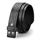 LEACOOLKEY Western Belt Strap for Men without Buckle 1.5" Wide Floral Engraved Embossed Leather Belt Strap,Black,Fit Size 34"-37"