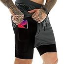 OEBLD Mens Athletic Shorts 2-in-1 Gym Workout Running 7'' Shorts with Towel Loop, Grey, X-Large