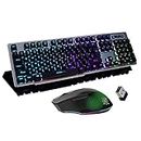 Rechargeable Keyboard Mouse Combo,Suspended Keycap Mechanical Feel Backlit 2.4Ghz Wireless Office Gaming Keyboard and Optical Mice Set,104 Keys Full-Size,USB Fast-Charging,Adjustable Breathing Lamp,Anti-ghosting for Laptop Pc Mac (Black)