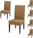 BRIDA® Stretchable Solid Plain Dining Chair Covers Elastic Chair Seat Case Protector, Slipcovers (6 Chair Cover, Dark Camel), Polyester; Polyester Blend