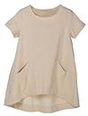 Minibee Women's Cotton Linen Short Sleeve Tunic/Top Tees, Beige, X-Large