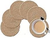 Gleckn Small Jute Round Dining Table Rope Tea Coffee Coaster Set of 6 for Glass Home Decoration Rustic Bedroom Bedside Item for Mat, Corner Stand, Hot Plates, Shelf, Kitchen