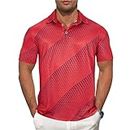 American Trends Golf Shirts for Men Performance Moisture Wicking Dry Fit Short Sleeve Print Polo Shirt, Red Geometric, Large