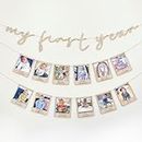 Ginger Ray My First Year' Letter Bunting Garland with Pegs and 12x Photo Frames Baby's 1st Birthday Hanging Decoration 1.5m, Neutral