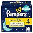 Pampers Diapers Size 4, 58 Count - Swaddlers Overnights Disposable Baby Diapers, Super Pack (Packaging & Prints May Vary)
