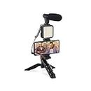 JAYM Kit Complet Universel Vlogger pour Smartphone, Appareil Photo, Caméra avec Trépied + Micro + Projecteur 36 LED - V-Logging Kit Shotgun, Photo, Video, Stream
