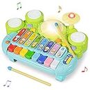 Costzon 3 in 1 Musical Toy, Electronic Xylophone with Game Drum, Kids' Drum & Percussion Instruments, Educational Piano Keyboard, Preschool Toy for Toddlers