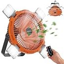 Fohil Camping Fan, 3 IN 1 Camping Fan for Tent, 8000mAh Rechargeable Tent Fan, USB Tent Ceiling Fan with LED Light Hanging Hook Remote Control, Portable Fan for Outdoor Fishing Car Emergency Outages