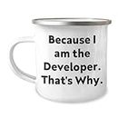 Developer Gifts | Funny Sarcastic Coder Mug Gifts for Developers | 12oz Stainless Steel Camping Mug with Enamel Finish | Father's Day Unique Gifts from Wife to Husband