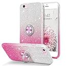 BENTOBEN iPhone 6 Case, iPhone 6s Case Glitter Shiny with Rotatable Ring Holder Ultra iPhone 6 Phone Case, iPhone 6s Phone Case Slim Crystal Clear Sparkly Soft Rubber with Magnetic Kickstand Car Mount Supported Protective Cover for iPhone 6/6s, Pink