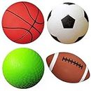 Set of 4 Sports Balls with 1 Pump, 5" Soccer Ball, 5" Basketball, 5" Playground Ball, 6.5" Football