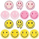 Kirako 14Pcs Yellow Pink Smile Iron on Patches Preppy Aesthetic Lighting Bolt Heart Star Sew On Embroidered Applique Decorative Repair Patch DIY Craft Accessories Gifts for Girls Clothing Backpack Hat