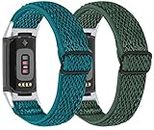 TenCloud 2-Pack Bands intended for Fitbit Charge 5 Women Men Waterproof Elastic Stretchy Loop Soft Nylon Strap Replacement Bands intended for Charge 5 Activity Tracker (Mint Green, Amy Green)