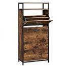 VASAGLE Shoe Cabinet, Shoe Storage Organizer for Entryway, Holds 12-18 Pairs of Shoes, Rustic Brown and Black ULBS101B01