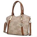 MKF Tote Satchel Handbag for Women: PU Leather Shoulder Bag – Top-Handle Purse, Ladies Pocketbook, Jeneece Beige, Large