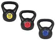 Signature Fitness ​Wide Grip 3-Piece Kettlebell Exercise Fitness Weight Set, Include 10 lbs, 15 lbs​ and ​20 lbs