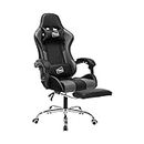 Neo Leather & Fabric Gaming Racing Chair Footrest, Headrest and Lumbar Massage, Height Adjustable with Swivel Seat for Home/Office (Grey)