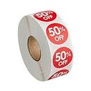 1000 Stickers/Roll 50 Percent Permanent 1" Red Label Discount Sticker