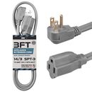3 Ft Appliance Extension Cord Heavy Duty, Gray - 14 Gauge 3 Prong SPT-3 Cable