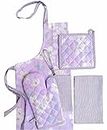 PIXEL HOME DECOR Printed Apron With Oven Mitt and Pot Holder with Kitchen Towel - Cherry Blossom Collection (Lilac Blossom)
