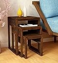 LALITA HANDICRAFT Sheesham Wood Nesting Tables Set of 3 Stools for Living Room Home Wooden Nightstand End Table Stand for Bedroom Hotels - Walnut Finish