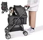 24x7 eMall 4 Wheel Elite Pet Stroller Breathable, Cat and Dog Easy to Walk Folding Travel Carrier with Cup Holder and Padded Handles. (Midnight)