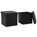 'vidaXL Folding Storage Stools - 2 pcs Set in Black Faux Leather - Multipurpose Seating and Organiser for Living Room, Bedroom