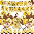 Princess Belle Party Decorations,Birthday Party Supplies For Beauty and the Beast Party Supplies Includes Banner - Cake Topper - 12 Cupcake Toppers - 18 Balloons -2 Belle Foil Balloons
