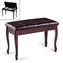 HAPPYGRILL Piano Bench with PU Leather Padded Cushion Comfortable Double Duet Seat Stool with Storage and Solid Wooden Legs