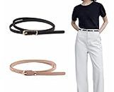 XForce Plaza 2 Pieces Thin Belts for Women Leather Skinny Belt for Dress Pants Adjustable (Black/Brown, 2)