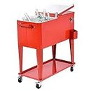 Costway 80QT/76L Cooler Outdoor Ice Chest Portable Rolling Cooler w/ 72H Insulation Time, Bottom Shelf, Stainless Steel, 2 Breakable Wheels, Attached Bottle Opener & Cap Catcher, Patio Party Drink Cooler Cart Outdoor Cooler on Wheels Cart, Bar Drink Beverage Cooler Red